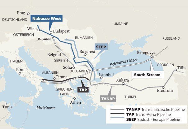 I percorsi di Nabucco, TAP, e altri progetti nella medesima area geografica