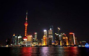 Skyline notturno di Shangai