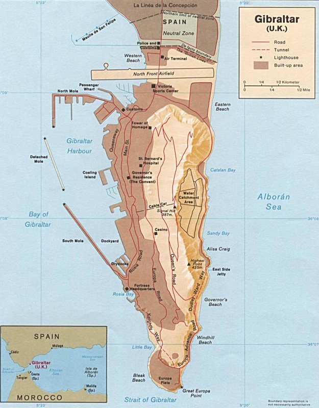 La mappa di Gibilterra, in posizione strategica tra Mediterraneo e Atlantico