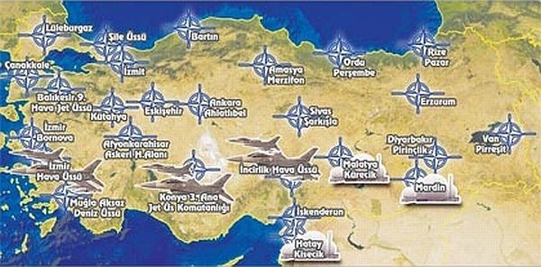 Le principali basi NATO in Turchia.