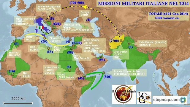 Nella nostra mappa, il dispiegamento delle Forze Armate italiane nel 2014