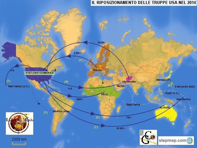 Nella nostra mappa sono mostrati i principali riposizionamenti delle Forze Armate statunitensi