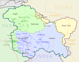 Mappa geografica del Kashmir.