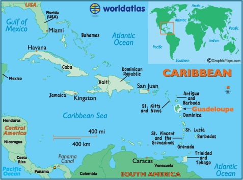 La posizione di Guadalupa nelle Antille