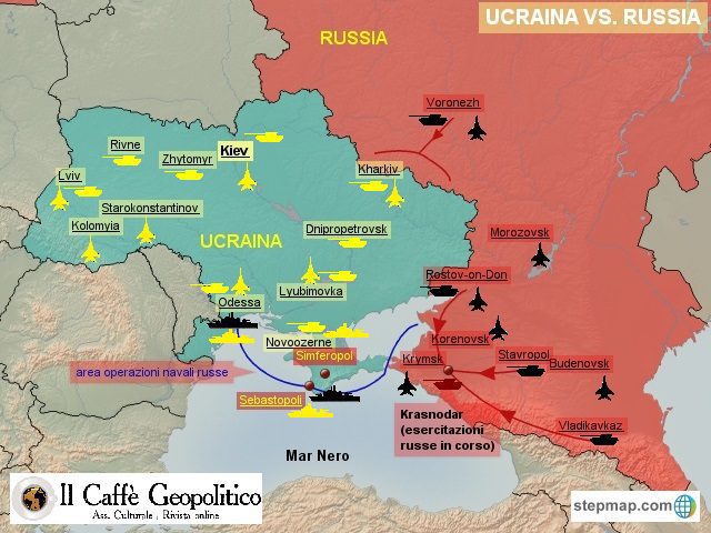 Basi militari e posizionamento delle forze armate ucraine e russe.