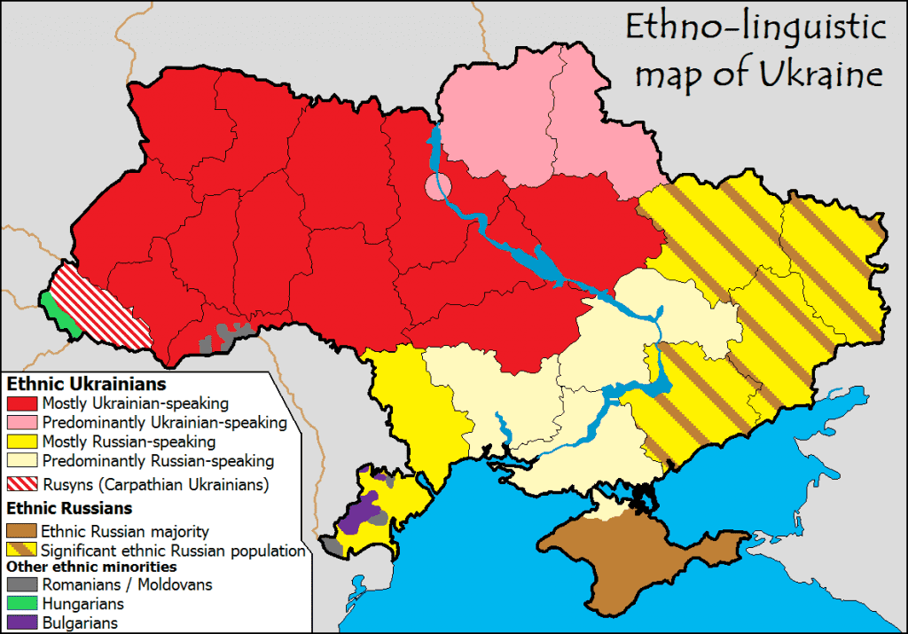 In questa mappa le divisioni etniche presenti in Ucraina