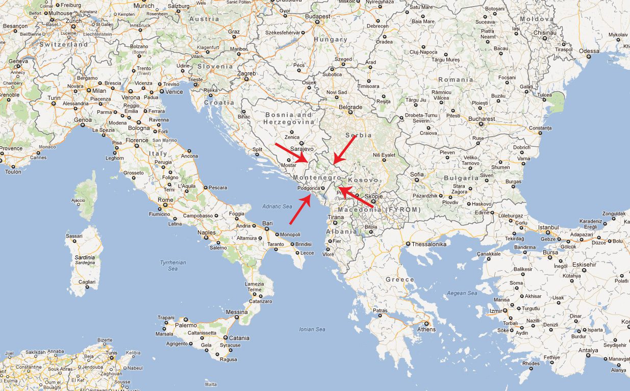 La posizione del Montenegro nella regione balcanica