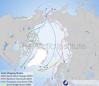 Le rotte marittime nell'Artic; fonte: The Arctic Institute: Center for Circumpolar Security Studies