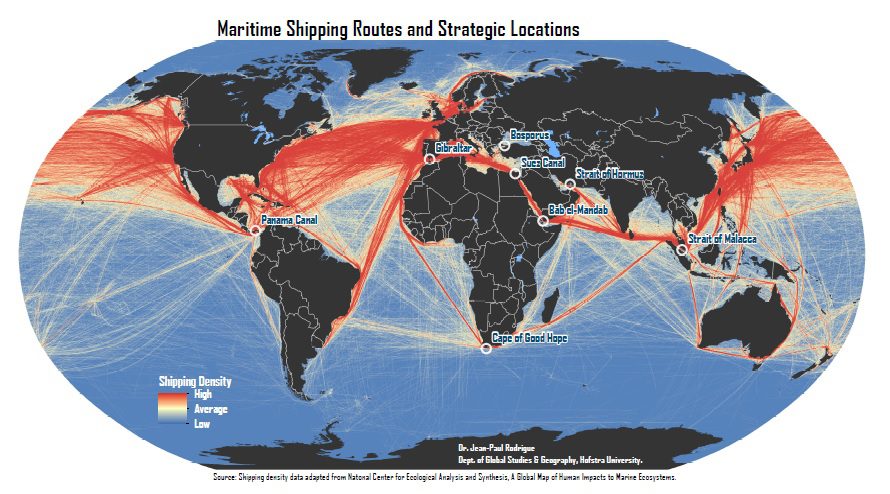 Rotte commerciali marittime e punti strategici.