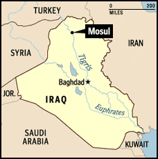 La collocazione geografica di Mosul. Image credit: BBC