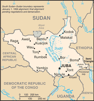 Mappa del Sud Sudan; credits: CIA The World Factbook