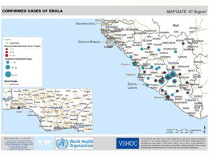 Mappa dei casi di ebola confermati, sospetti o sotto investigazione nell'epidemia in corso | Fonte: OMS