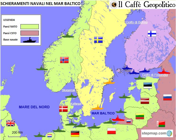 La mappa mostra i sistemi di alleanze e le principali basi navali