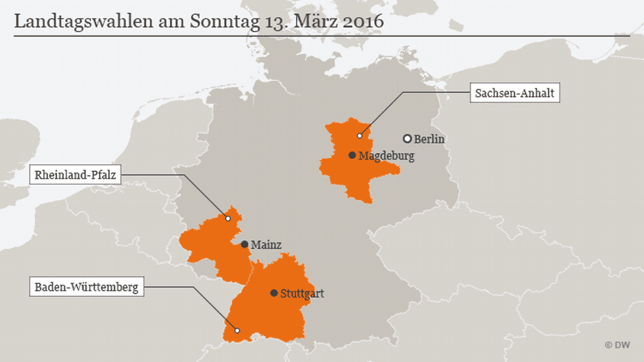 Gli Stati al voto il 13 marzo. Fonte DeutscheWelle