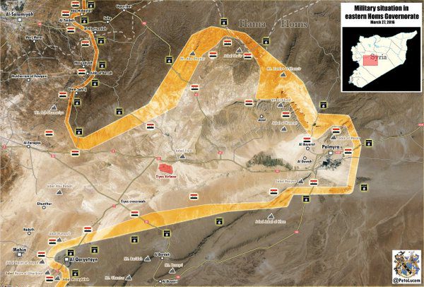 Mappa dela zona controllata dal regime siriano. al-Quraytayn è nell'angolo a sudovest.
