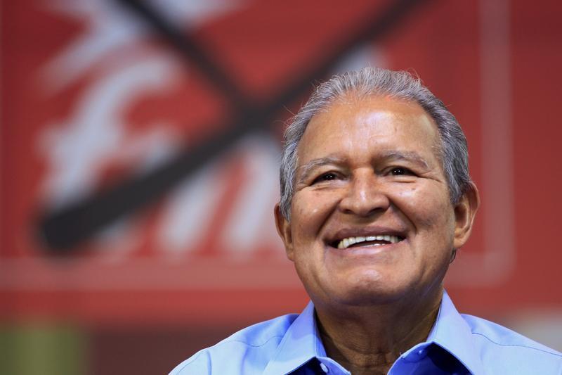 Sanchez Ceren, presidential candidate for the FMLN, smiles during his closing campaign rally in San Salvador
